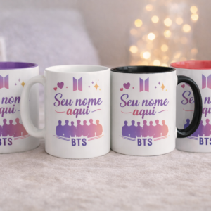 Caneca BTS Personalizada com Nome | Presente Exclusivo para Fãs