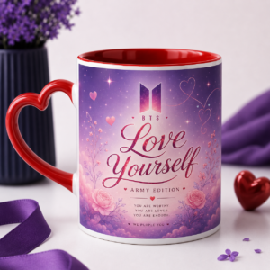 Caneca BTS Love Yourself 325ml - Alça Coração Vermelha