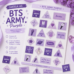 Kit 30 Adesivos BTS ARMY Purple