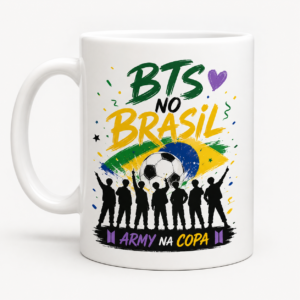 Caneca BTS no Brasil Army na Copa 325ml