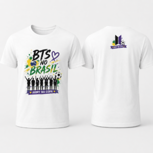 Camiseta BTS no Brasil Army na Copa - Branca